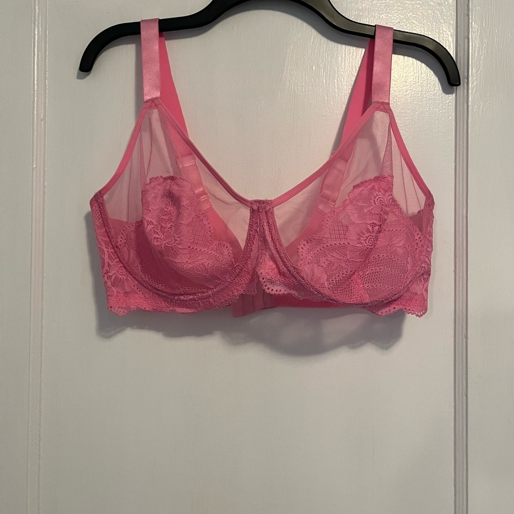 Pink Full Coverage Bra with Wide Straps and Sheer Panels